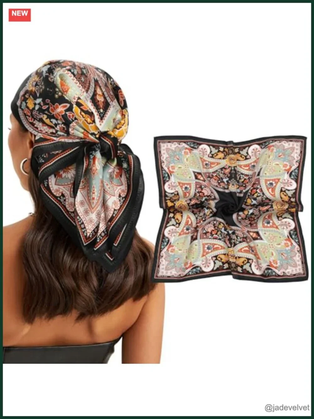 100% Real Mulberry Silk Double-Sided Print Hair Scarf 26